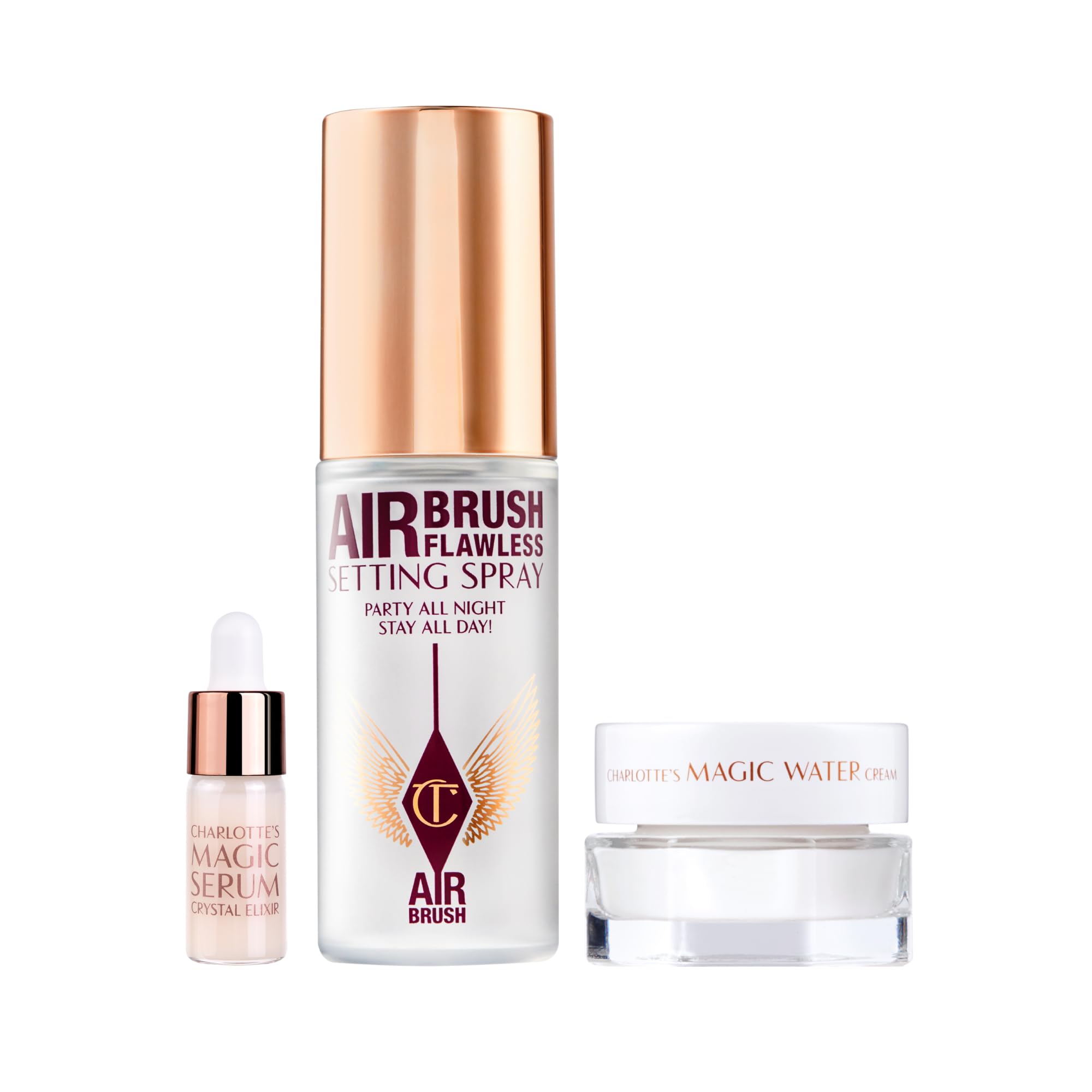Charlotte Tilbury x Genshin Impact Mini Skin Care Set - Travel Size Skincare Kit with Magic Water Cream, Crystal Elixir, Setting Spray, Compact Mirror & Genshin Accessories - Pouch Included (6 Count)