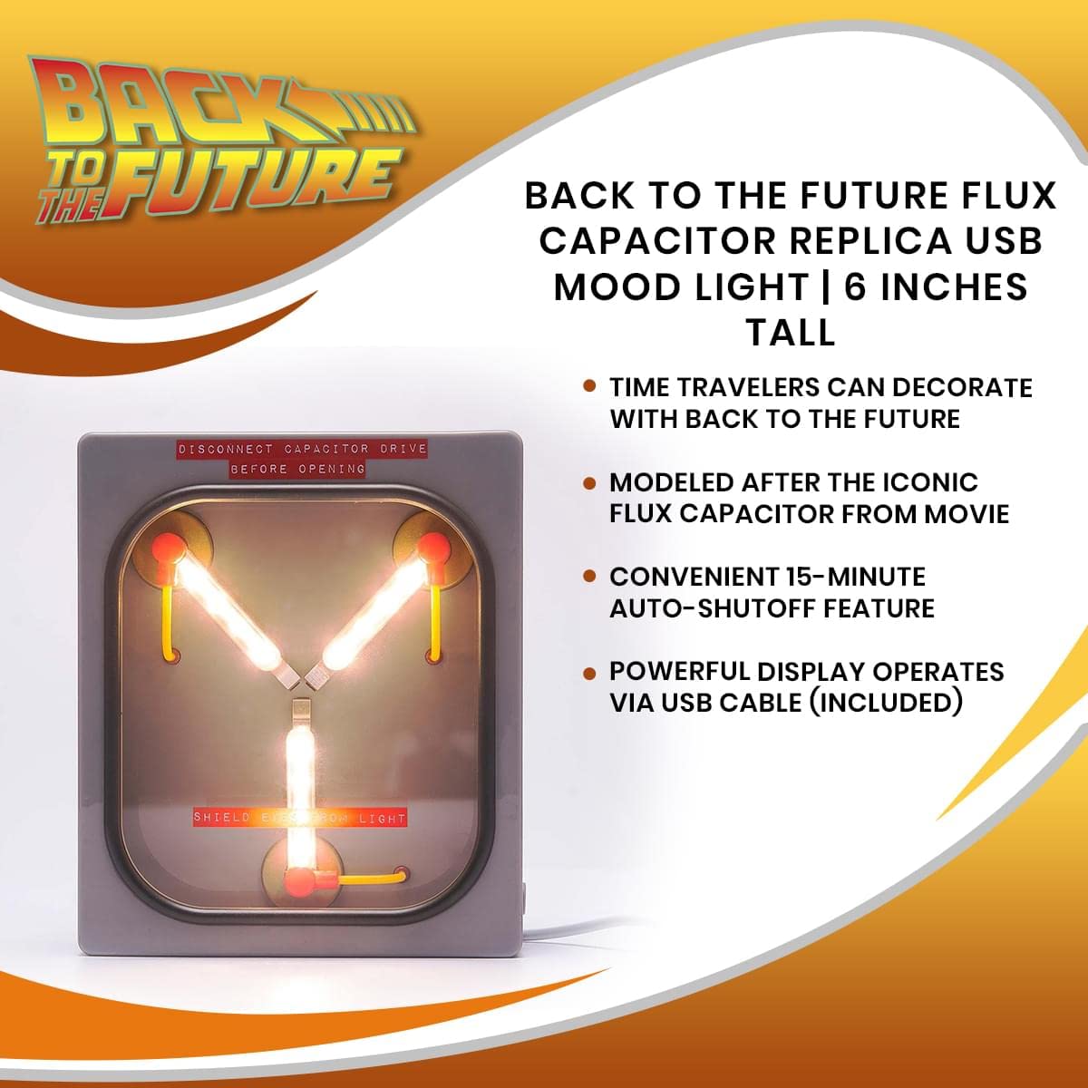 Back to the Future Flux Capacitor Replica 6-Inch USB Mood Light | Nightstand Table Lamp with LED Light for Bedroom, Desk, Living Room | Home Decor Room Essentials | '80s Toys, Gifts And Collectibles