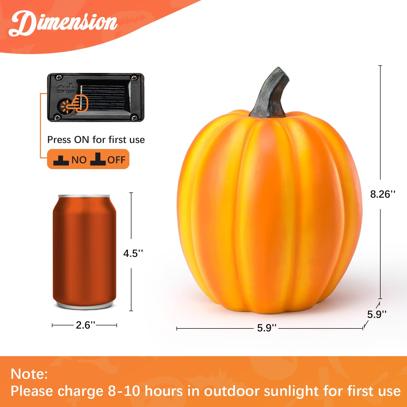 WONDHOME Solar Pumpkin Garden Statues Halloween Pumpkin Decorations Outdoor Pumpkin Lights Fall Decorations for Porch Terrace Yard Lawn Patio,Orange Pumpkin
