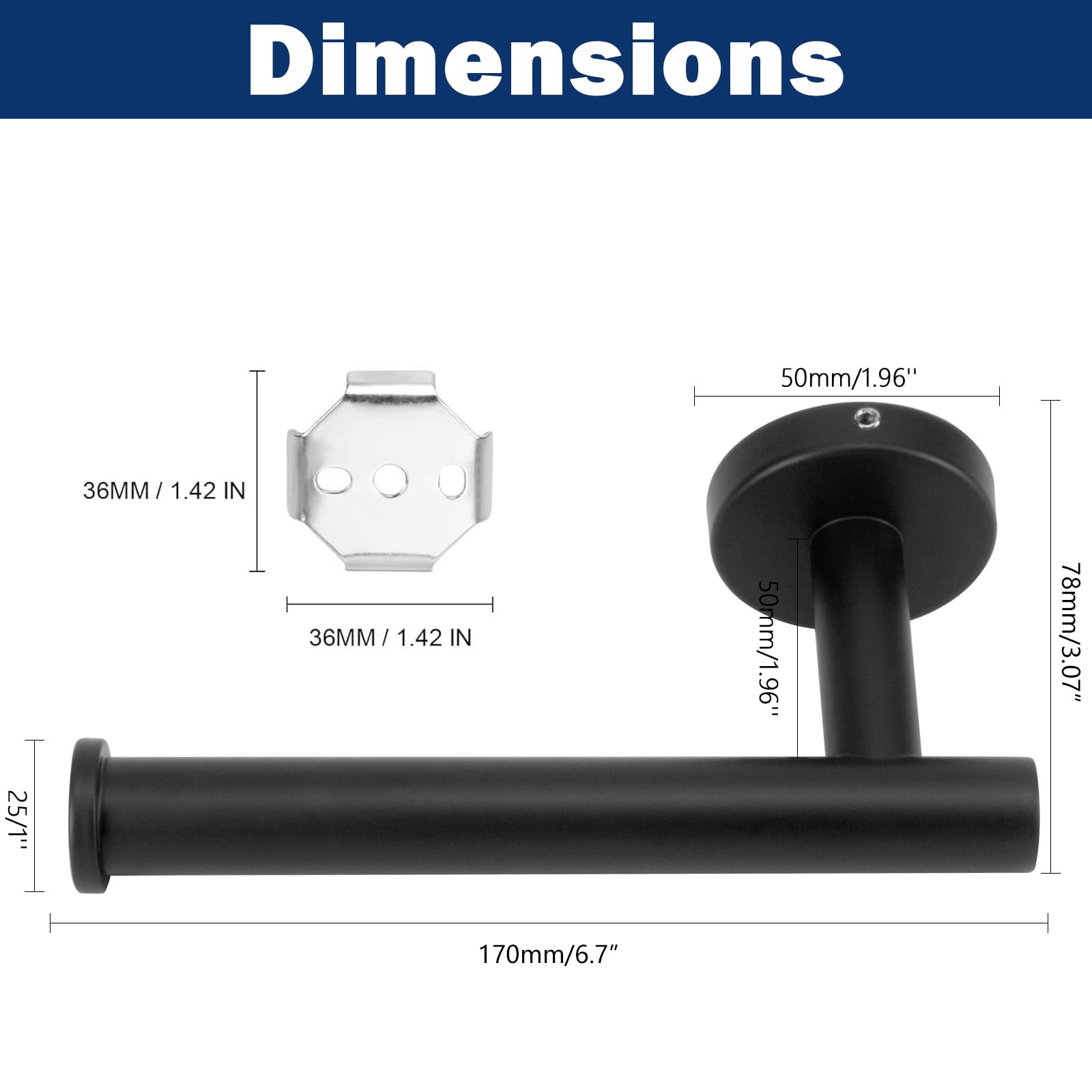 NearMoon Bathroom Toilet Paper Holder, Premium SUS304 Stainless Steel Rustproof Wall Mounted Toilet Roll Holder for Bathroom, Kitchen, Washroom (1 Pack, Matte Black)