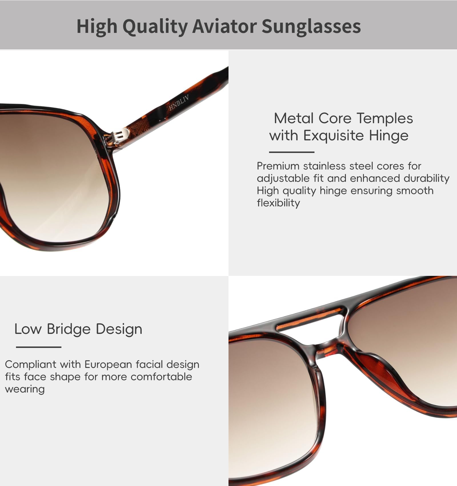 hnbliv Retro Aviator Sunglasses for Women & Men Lightweight Square Shade UV400 Protection Unisex Sun Glasses