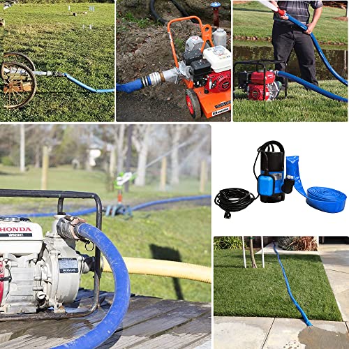 DAVCO 3" x 100 ft Pool Backwash Hose, Heavy Duty Reinforced Blue PVC Lay Flat Water Discharge Pump Hoses For Swimming Drain Pools and Clean Filters,with 1 Clamp