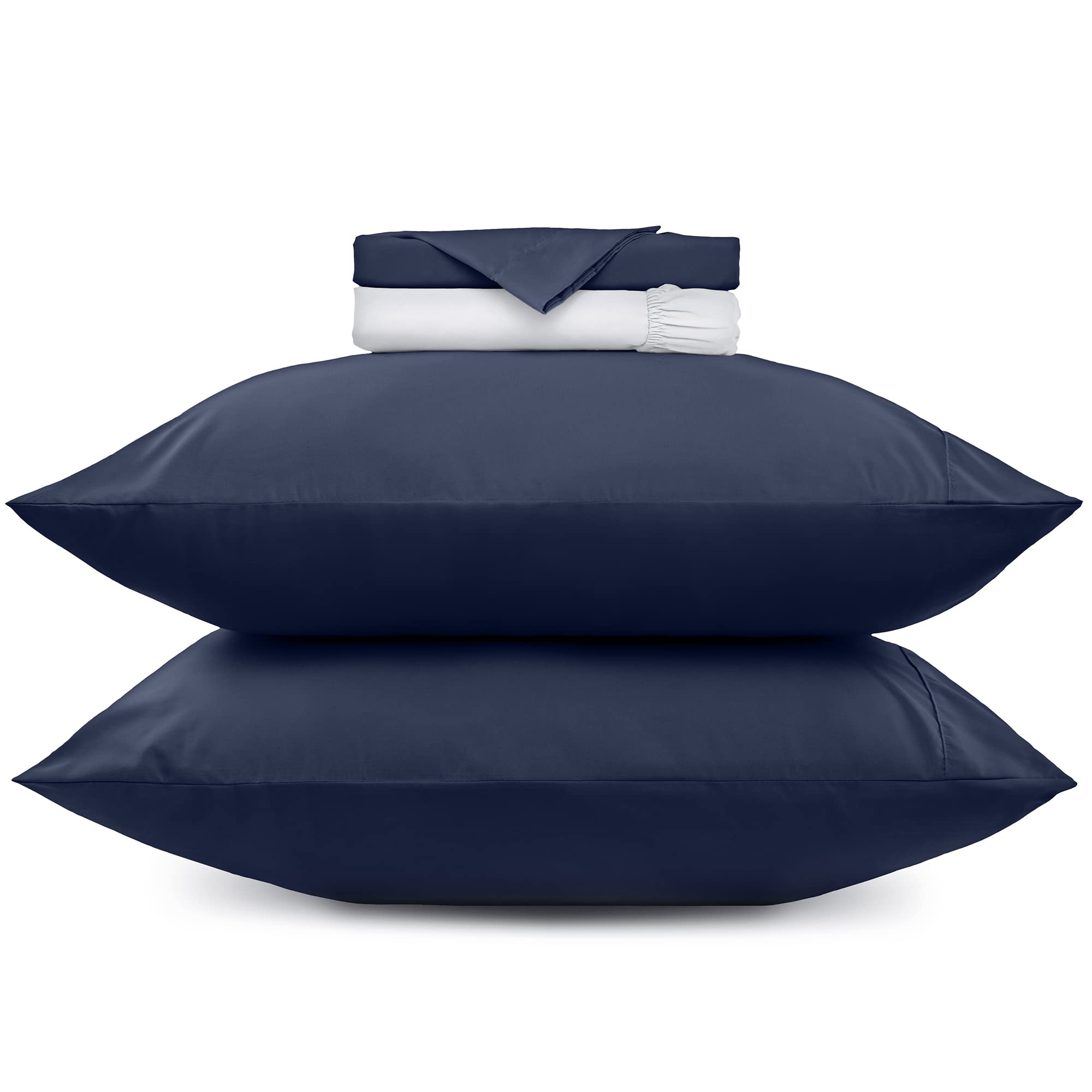 Mellanni Queen Bed Sheet Set Colorful Bundle&Save - Hotel Luxury Bedding - Bundle Includes: White Queen Fitted Sheet, Royal Blue Queen Flat Sheet and Royal Blue Standard 2 Pillowcases