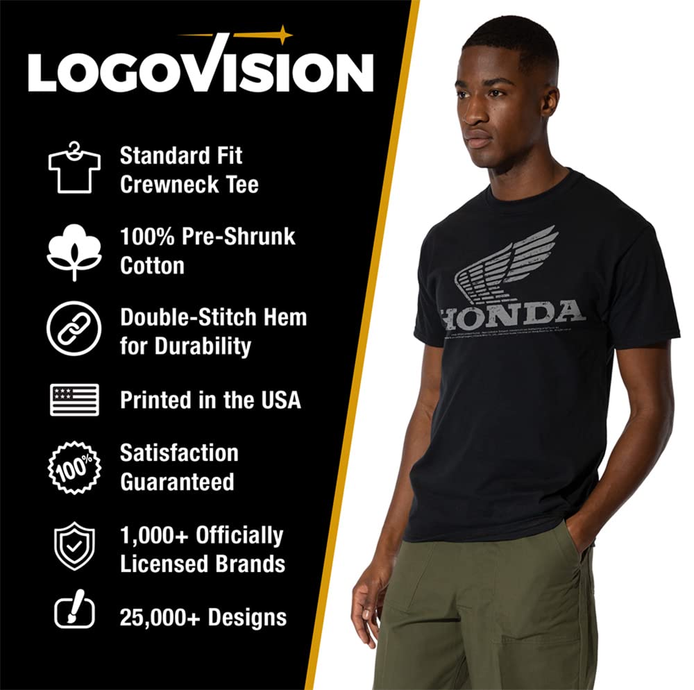 Honda Vintage Wing Shirts for Men, Short Sleeve T Shirt, Officially Licensed (Large) Black