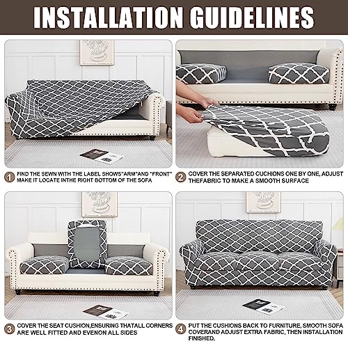 SearchI Stretch Sofa Cover Printed Couch Cover, Floral Pattern 4 Pieces Sofa Slipcover with 3 Separate Cushion Cover, Washable Furniture Protector for Living Room(Sofa, Yellow+Flower)