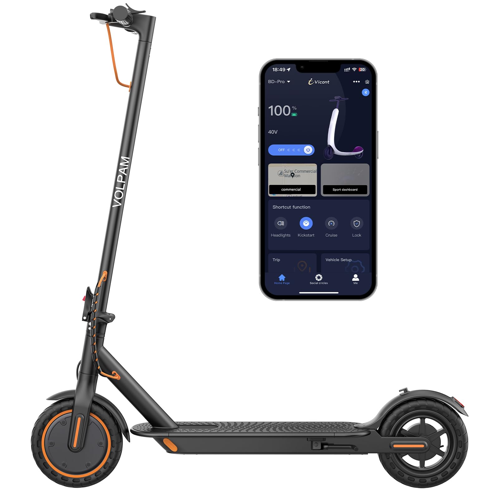 VOLPAM Adult Electric Scooter, 350W/500W/800W Powerful Motor, 8.5"/10"/11'' Solid Tires, 19/21/31Mph, 32/28/23/21/18/16Miles Max Range, Dual Braking