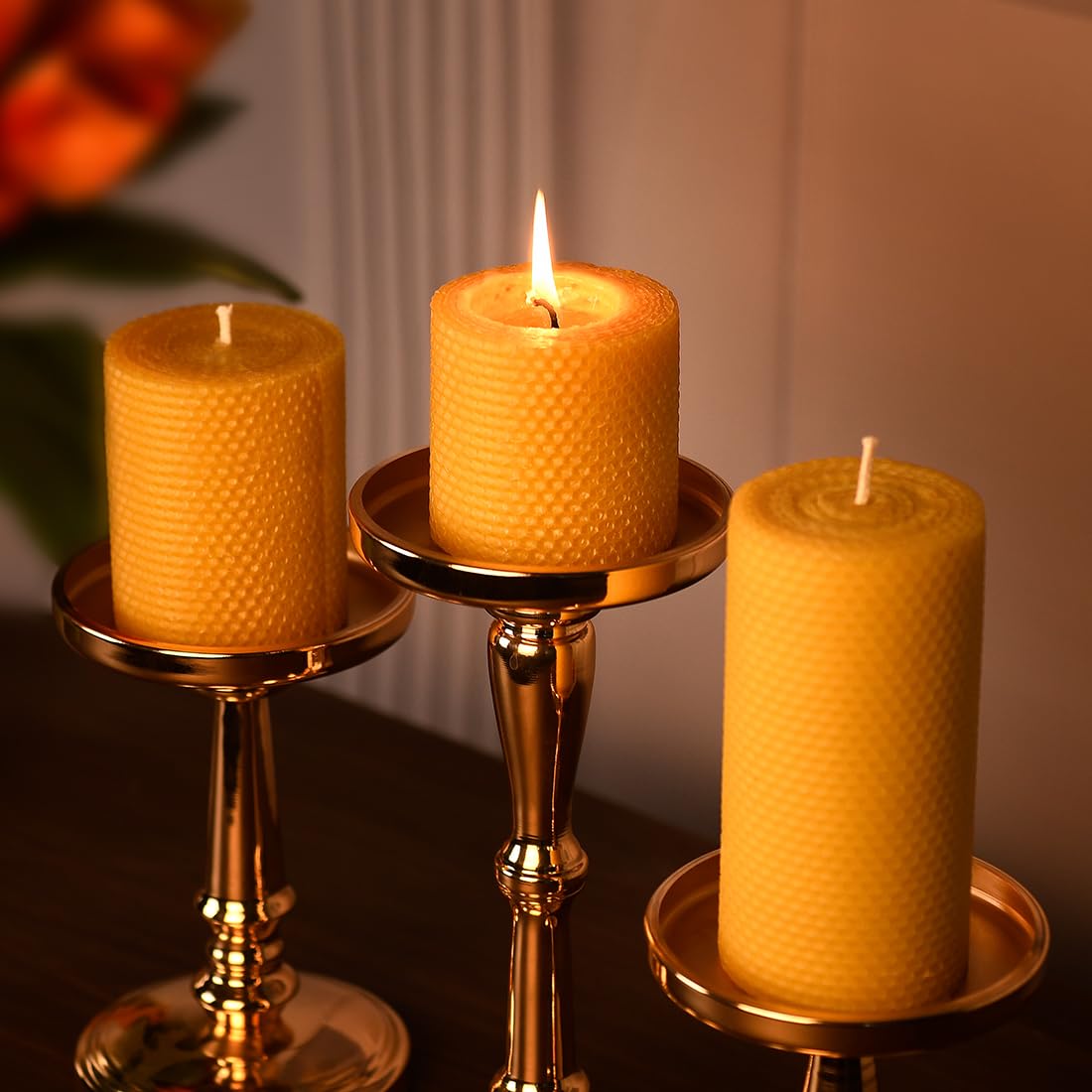 Beeswax Pillar Candle - Handmade Pure Beeswax Rolled Candle for Gift & Home Decor (3×4 in)