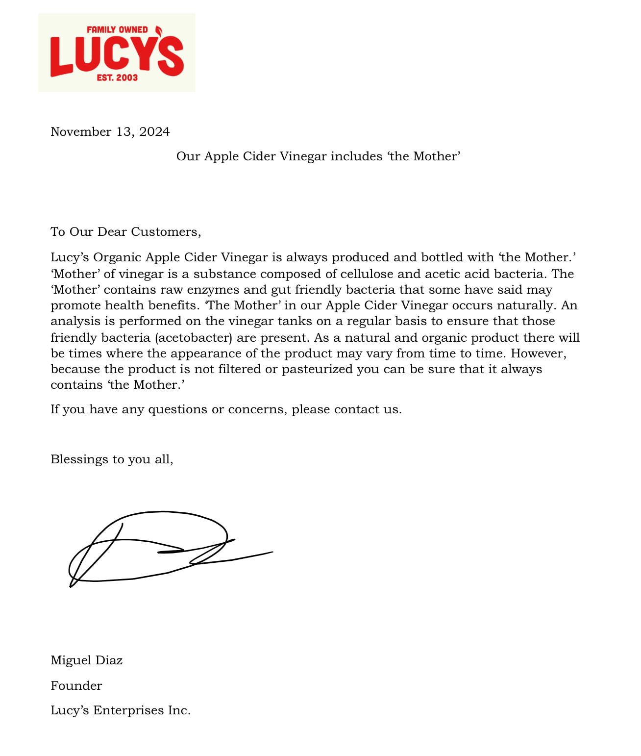 Lucy's Family Owned - 34oz. GLASS BOTTLE (2 PACK) Organic, With the Mother, Apple Cider Vinegar, Unfiltered, Unpasteurized, Raw, and NonGMO