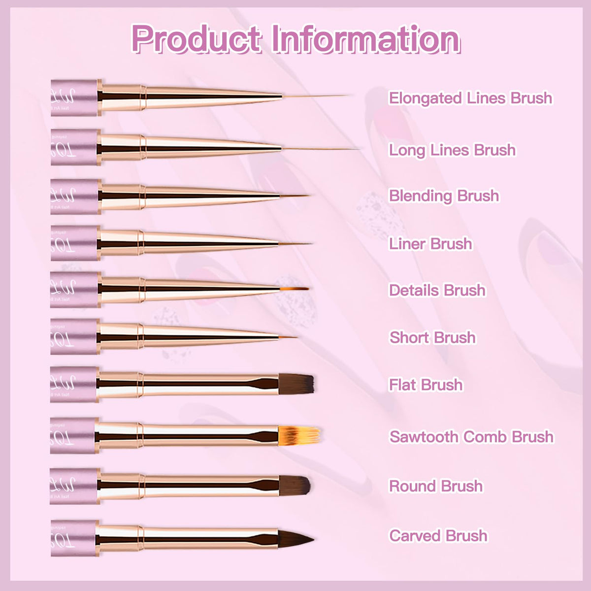Eptbsdu Nail Art Brushes, 5PC Double Ended Nail Art Design Brushes, Nail Brushes for Nail Art Striping Nail Art Brushes for Long Lines, Ombre Nail Drawing Pen for Salon at Home DIY Manicure