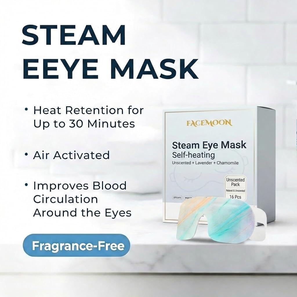16 Packs Self Heating Steam Eye Masks: Disposable Moist Warm Compress for Dry Eyes, Eye Strain, Stye & Stress Relief – No Microwave Needed for Relax, Travel, Sleep & Spa, Unscented