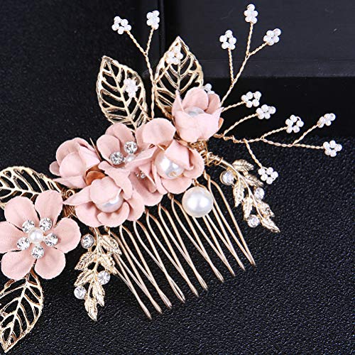 Beaupretty Hair Comb, Rhinestone Flower Clip Headdress Crystal Bridal Hair Accessories, Wedding Hair Comb, Pink, for Women, Special Occasions