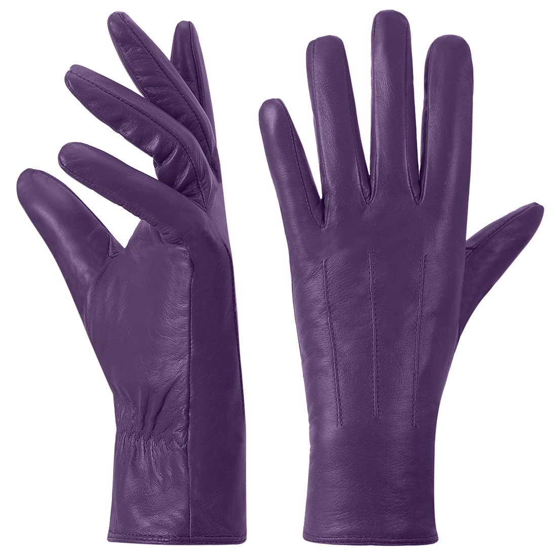Harssidanzar Leather Gloves For Womans,Winter Warm Cashmere Lining Touchscreen Texting Warm Driving Lambskin Leather Glove GL017,Purple,Size L