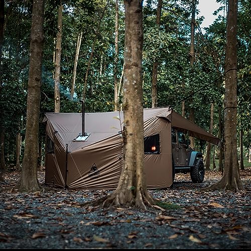 OneTigris COZSHACK Hot Tent, Large Spacious 4 Person Tent with Stove Jack, Windproof Waterproof Tent for Wood Stove Bushcraft Camping Travel Truck Family (Coyote Brown)