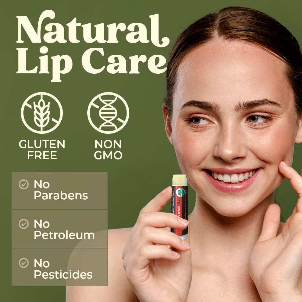USDA Organic Lip Balm 6-Pack by Earth's Daughter - Fruit Flavors, Beeswax, Coconut Oil, Vitamin E - Best Lip Repair Chapstick for Dry Cracked Lips - Moisturizing Lip Care