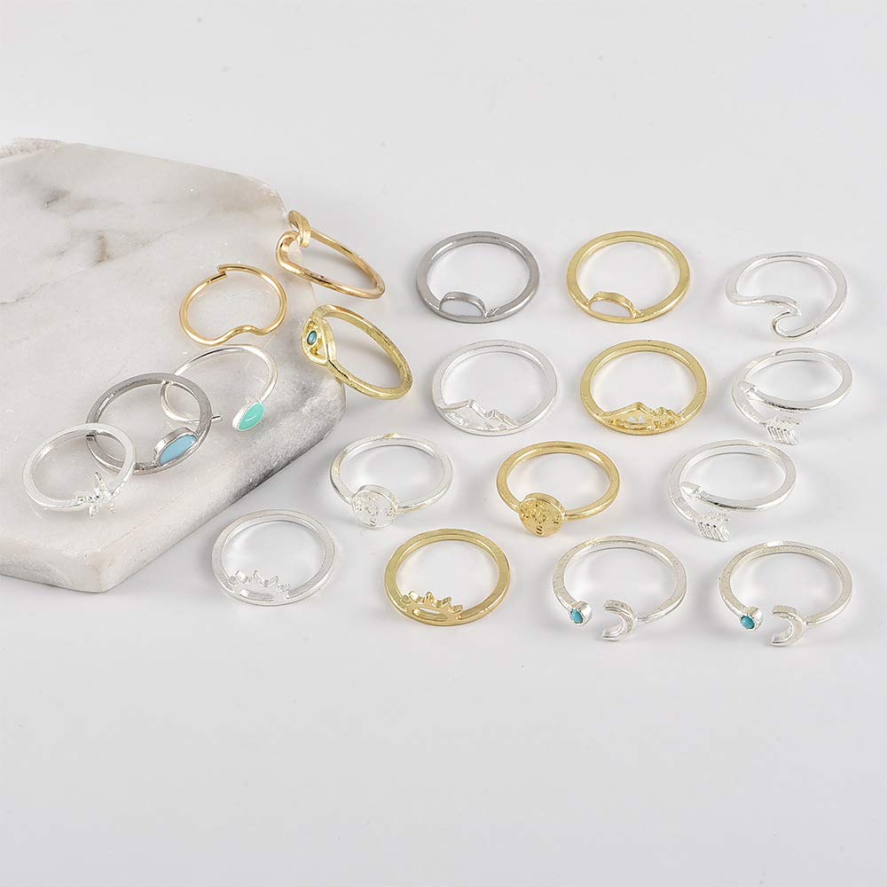 FUTIMELY Boho Retro Stackable Rings Sets for Teens Girls Women Rhinestone Knuckle Joint Finger Kunckle Nail Ring Sets (A:19PC)