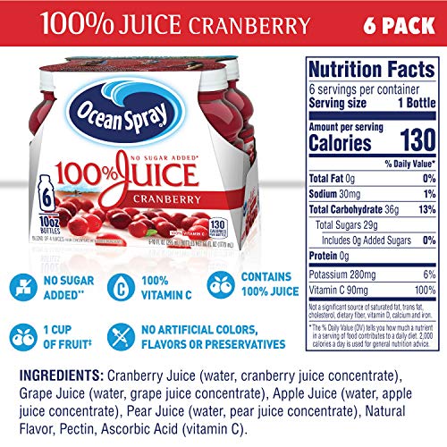 Ocean Spray® 100% Juice Cranberry Juice Blend, 10 Fl Oz, 6 Count (Pack of 1)