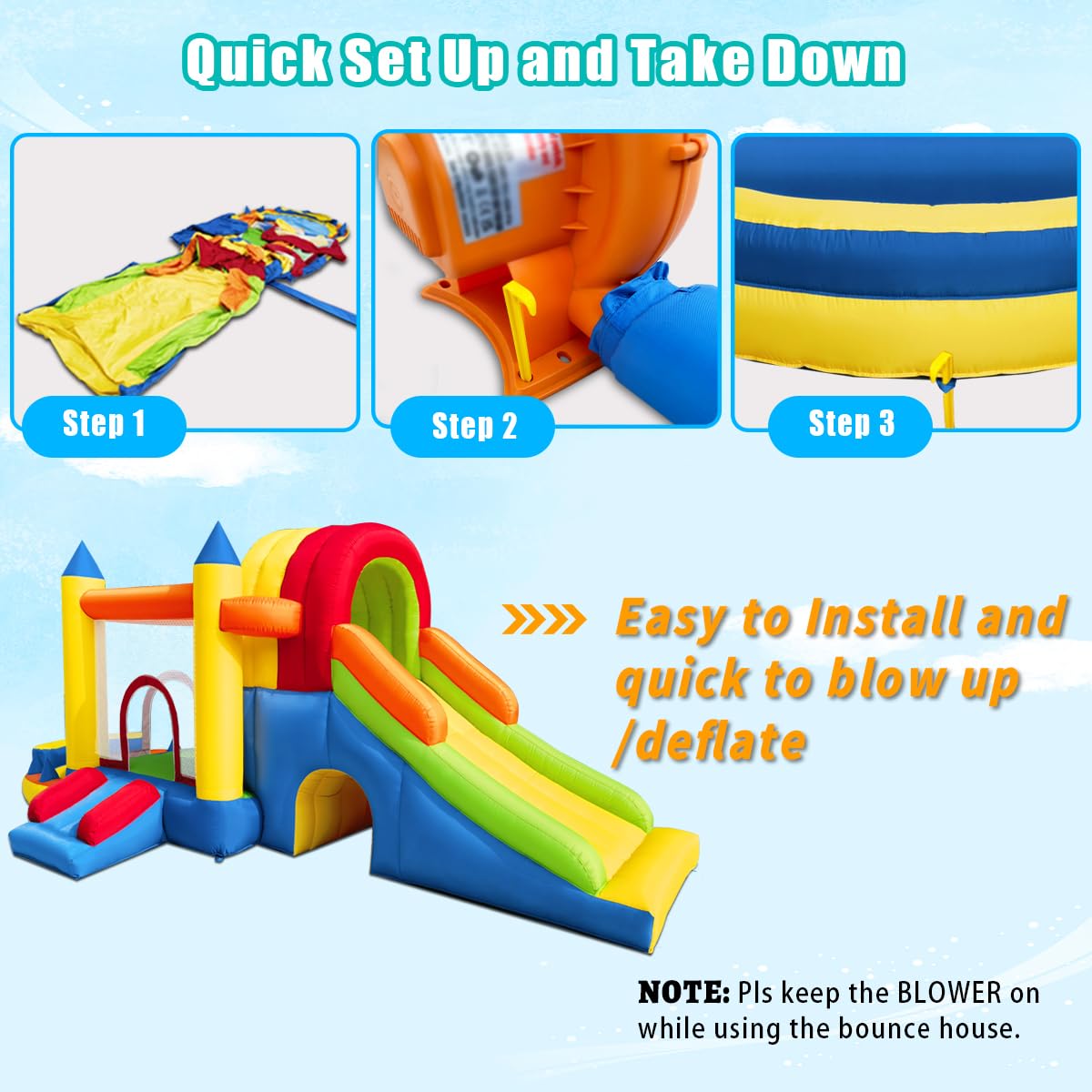 Hongcoral Inflatable Bounce House, 8 in 1 Large Bounce Castle with Blower for Kids and Toddlers, Outdoor Indoor Backyard Inflatable Bouncers with Two Slides