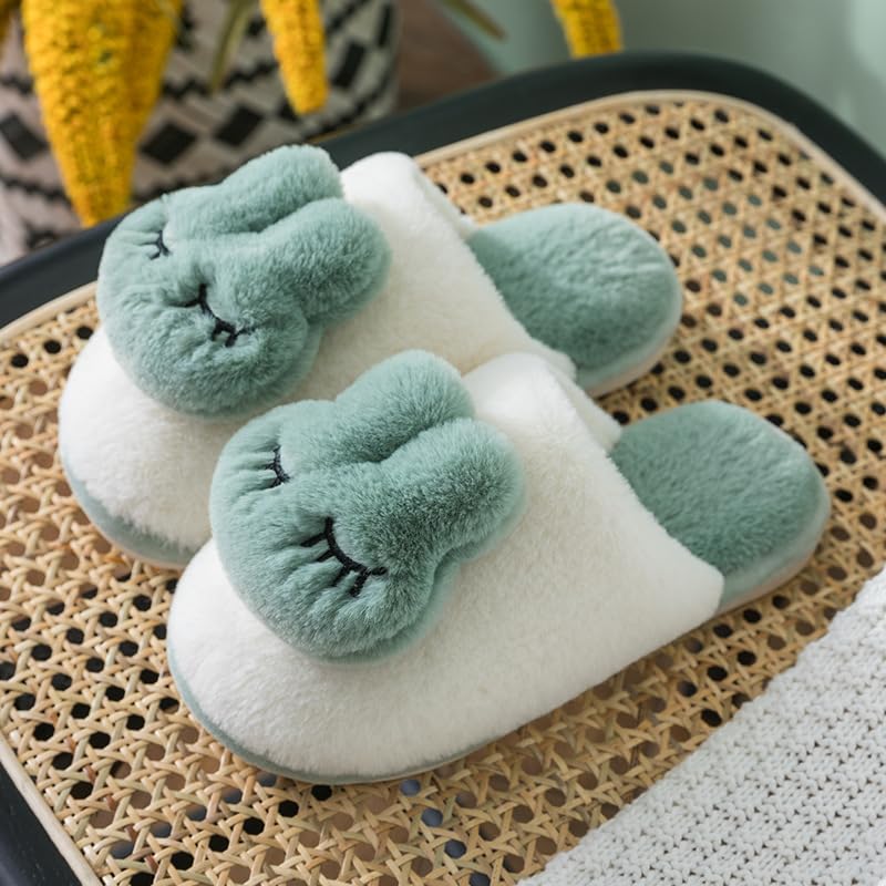 Splendrive Fuzzy Slippers Cute Slippers Soft Plush Animal Slippers Warm Bunny House Slippers (Blue, 4.5)