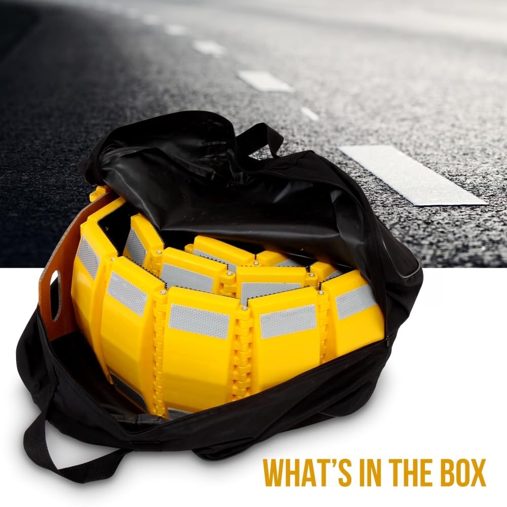 Pyle Portable Vehicle Traffic Speed Bump - 9.8' ft Heavy Duty Reflective Plastic Humps, Car Truck Automotive Vehicles Speed Bumps for Asphalt Concrete Gravel Garage Driveway Roads Parking Lot - PSPD16