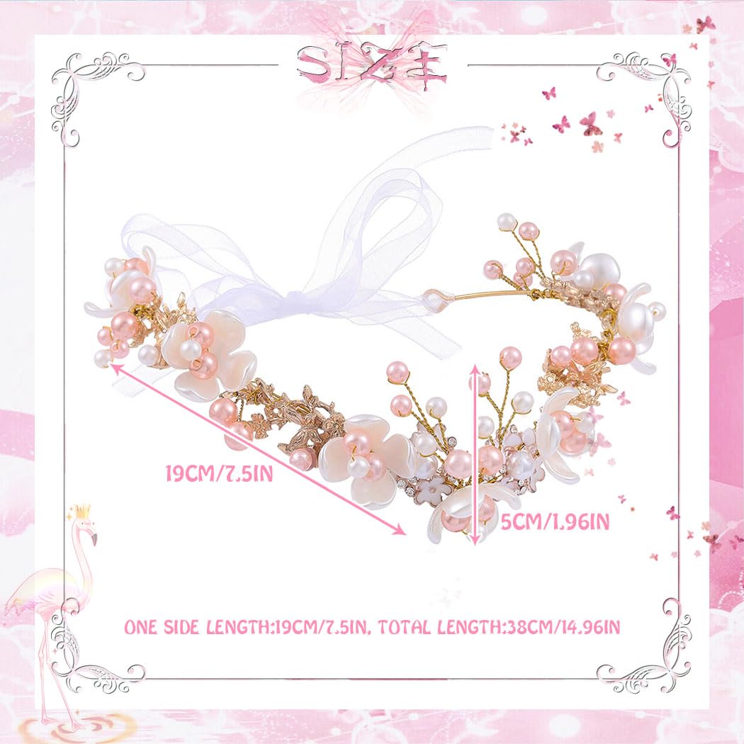 Campsis Flower Fairy Headband Gold Elf Forest Hair Bands Crystal Elven Headpiece for Women and Girls