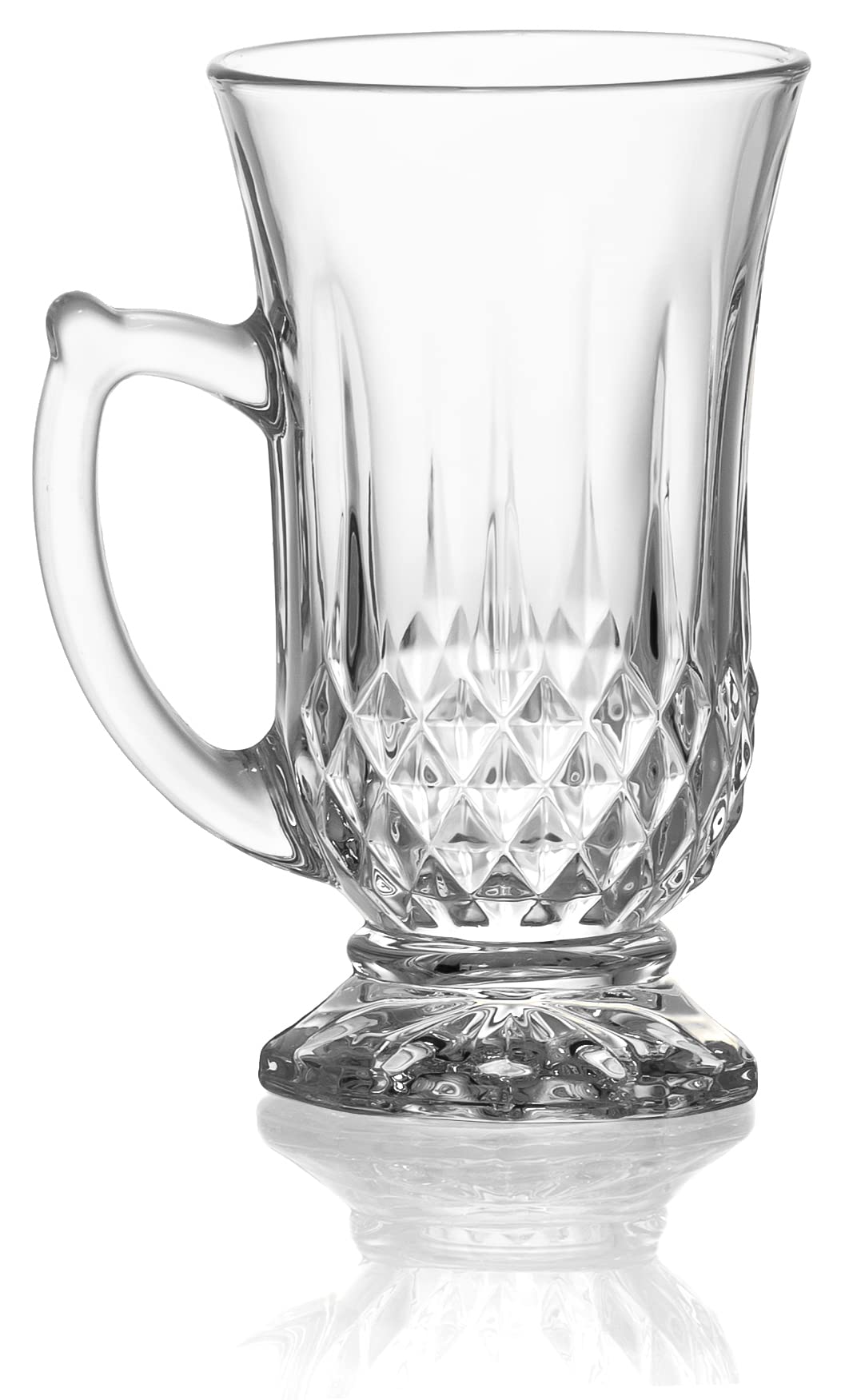 Red Co. 6-Pack Classic Clear Cut Glass 4.5 Oz Footed Turkish Tea Cups with Handles, Etched Design