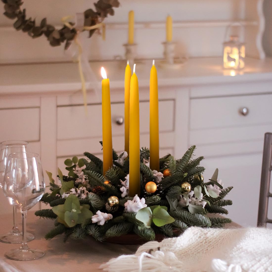 Aglary 2PCS Beeswax Taper Candles, 9" Handmade Natural Candles, Dripless and Smokeless,9 Hour Burn Time