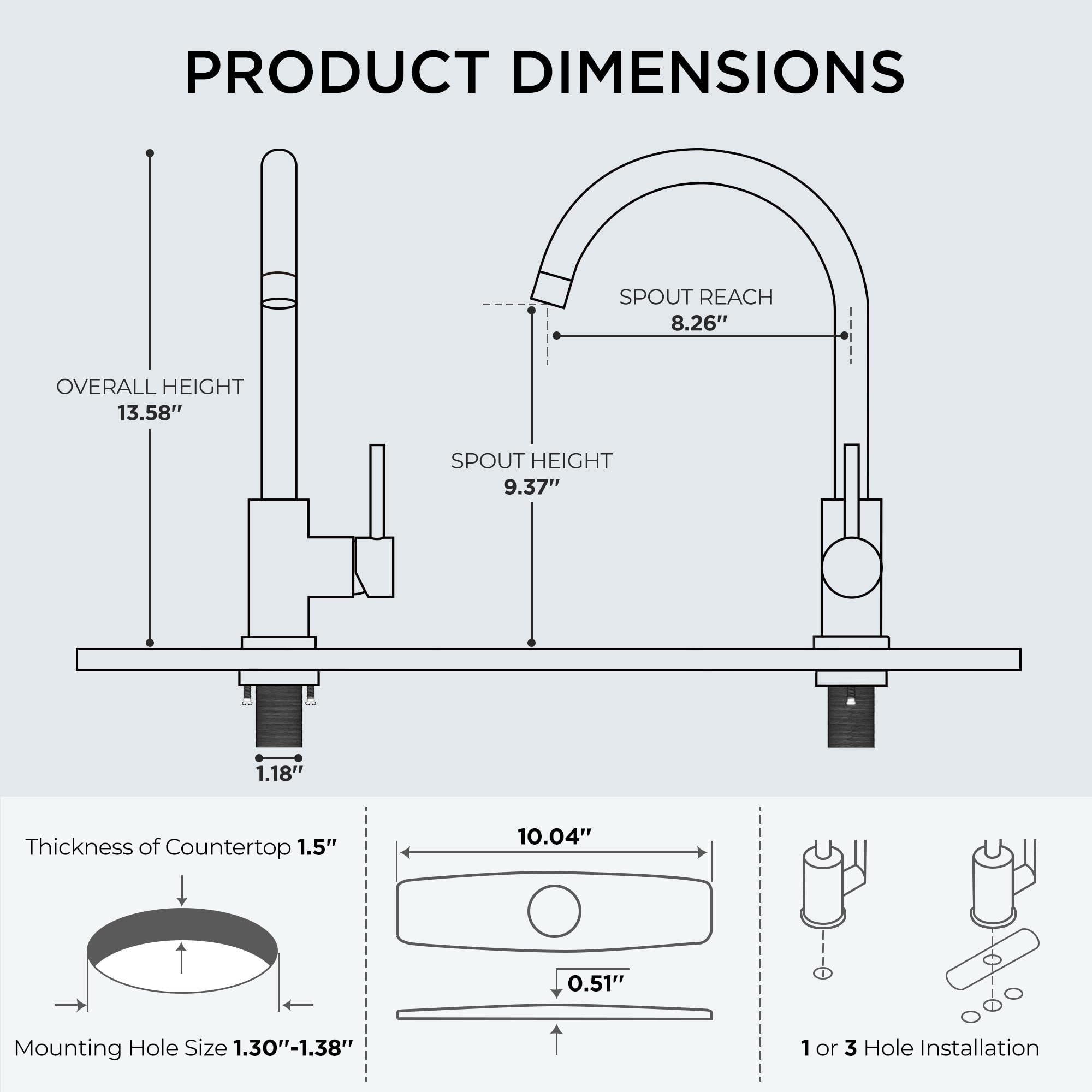 FORIOUS Kitchen Faucet, Brushed Nickel Commercial Modern Single Handle Faucet for Kitchen Sink, Stainless Steel High Arc with Deck Plate for 1 or 3 Hole, Suitable for Bar RV Camper Outdoor