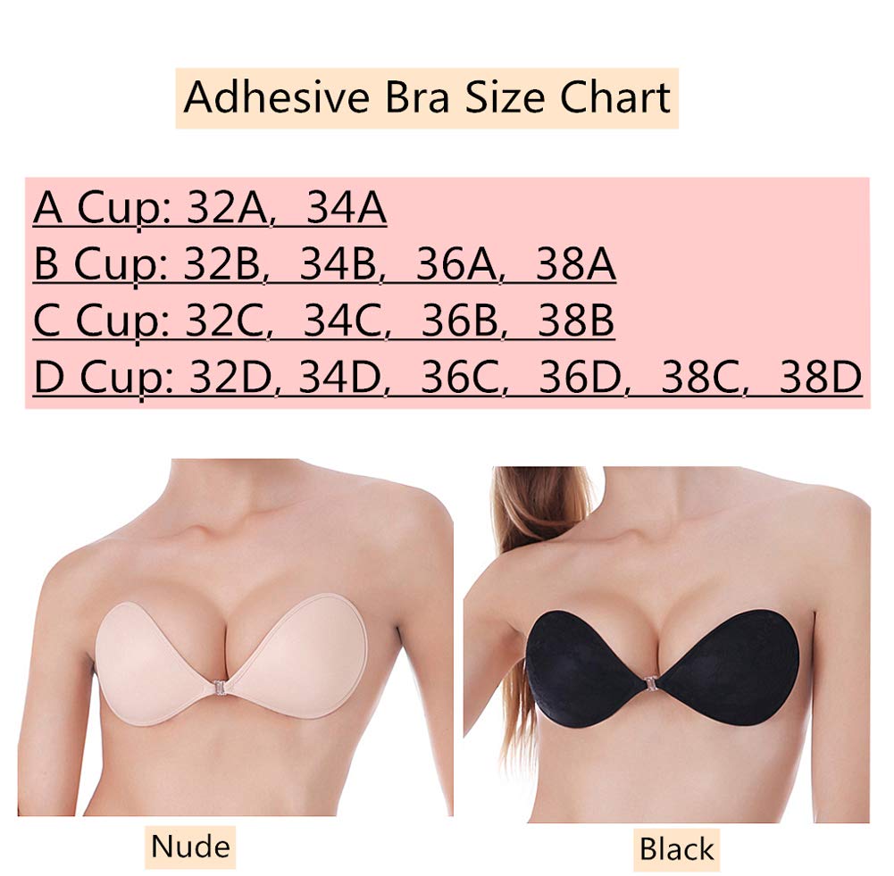 Strapless Adhesive Invisible Bra Reusable Push Up Silicone Sticky Backless Dress Bra, Nude A Cup