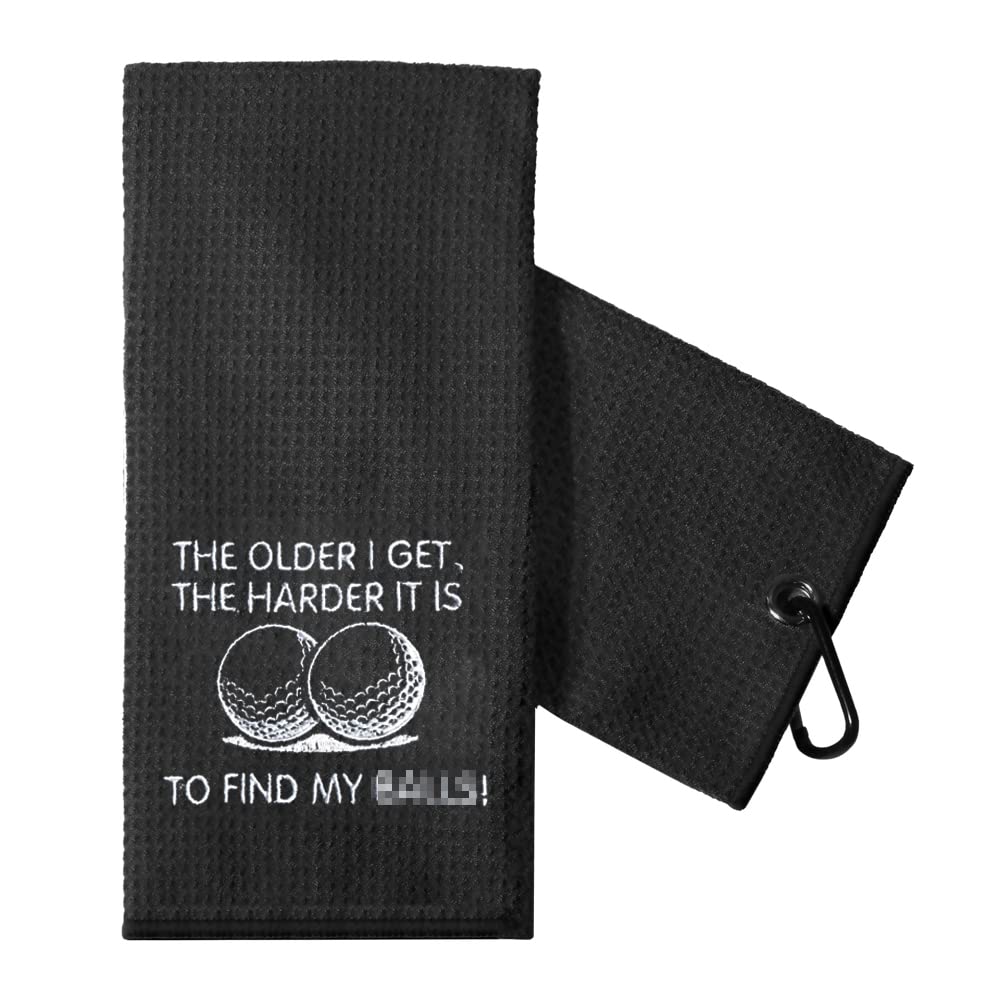 TOUNER Funny Golf Towel Gift for Dad, Funny Golf Towel for Men, Retirement Gifts for Men Golfer, Embroidered Golf Towels for Golf Bags with Clip (The Older I Get The Harder It is to Find My)