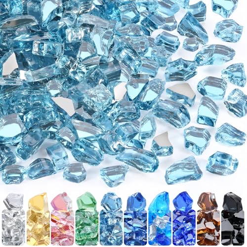 GasSaf 1/4 Inch Fire Glass Reflective Tempered Fireglass Cut Crushed FireGlass for Fire Pit, Fireplace, Replaces Existing Gas Logs & Lava Rocks (20 Pound)(Champagne Reflective)