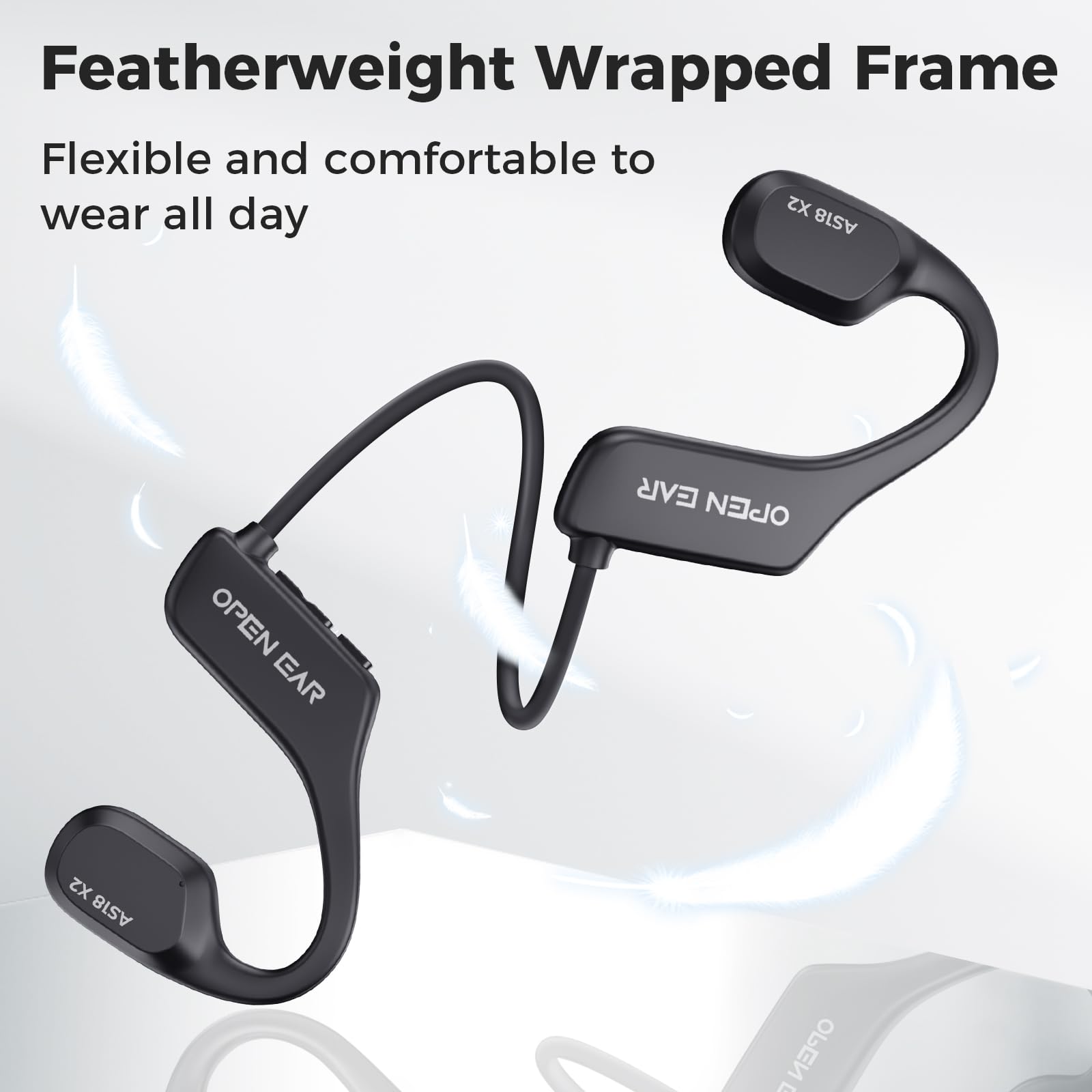 AHEYE Bone Conduction Headphones, AS18, Bluetooth 5.3, IP68 Waterproof, 16G Storage, 8H Playtime, Open Ear, Black