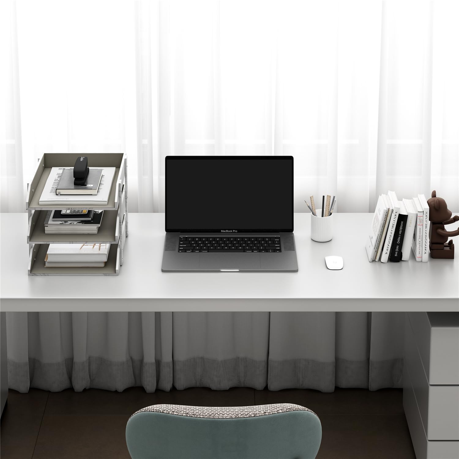 Leather Desk Organizer, Thipoten 3-Tier Stackable Letter Tray Holder for Office Supplies, Paper, File, Magazine, Perfect Office Organization for Desktop (White-3Tiers)