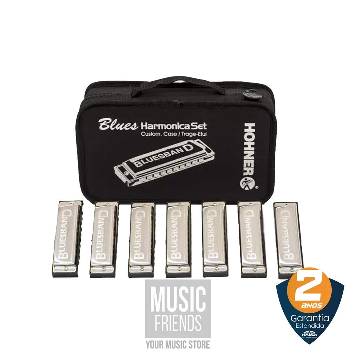 Hohner Accordions 1501/7 Bluesband Harmonica 7-Piece Set with Carrying Case, Chrome