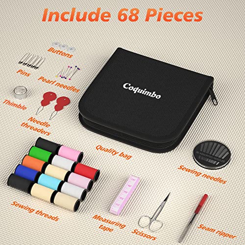 Coquimbo Sewing Kit Christmas Gifts for Grandma, Mom, Adults, Kids, Beginner, Traveler, Emergency, Portable Sewing Supplies Contains Soft Tape Measure, Scissors, Thread, Sewing Needle etc(Black, S)