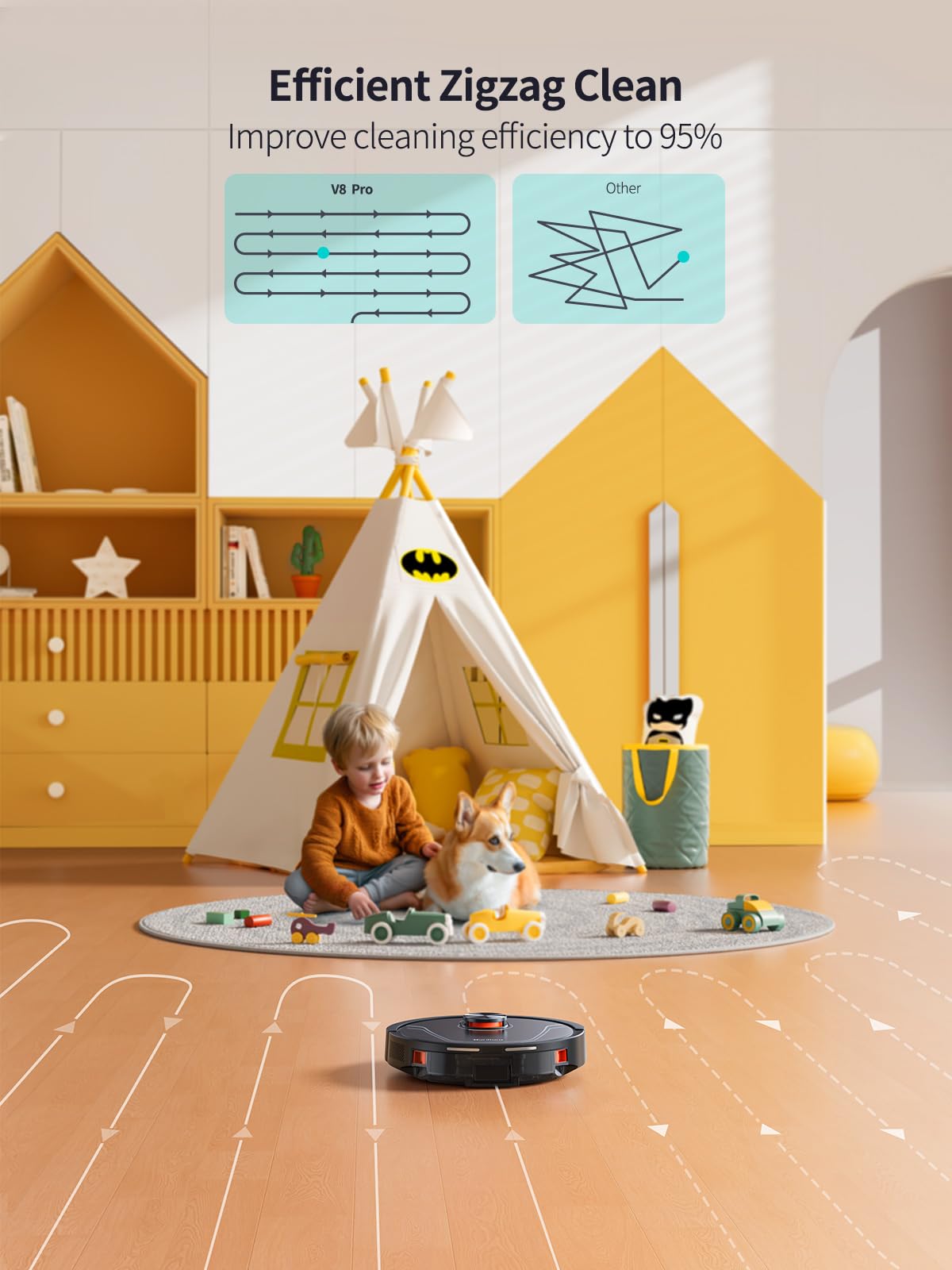 HONITURE Robot Vacuum and Mop Combo,V8 Pro Robot Vacuum Cleaner with 5000Pa Max Suction,Laser Navigator Robotic Vacuums with 180 Mins Run Time,Self-Charging,App Control,Ideal for Pet Hair