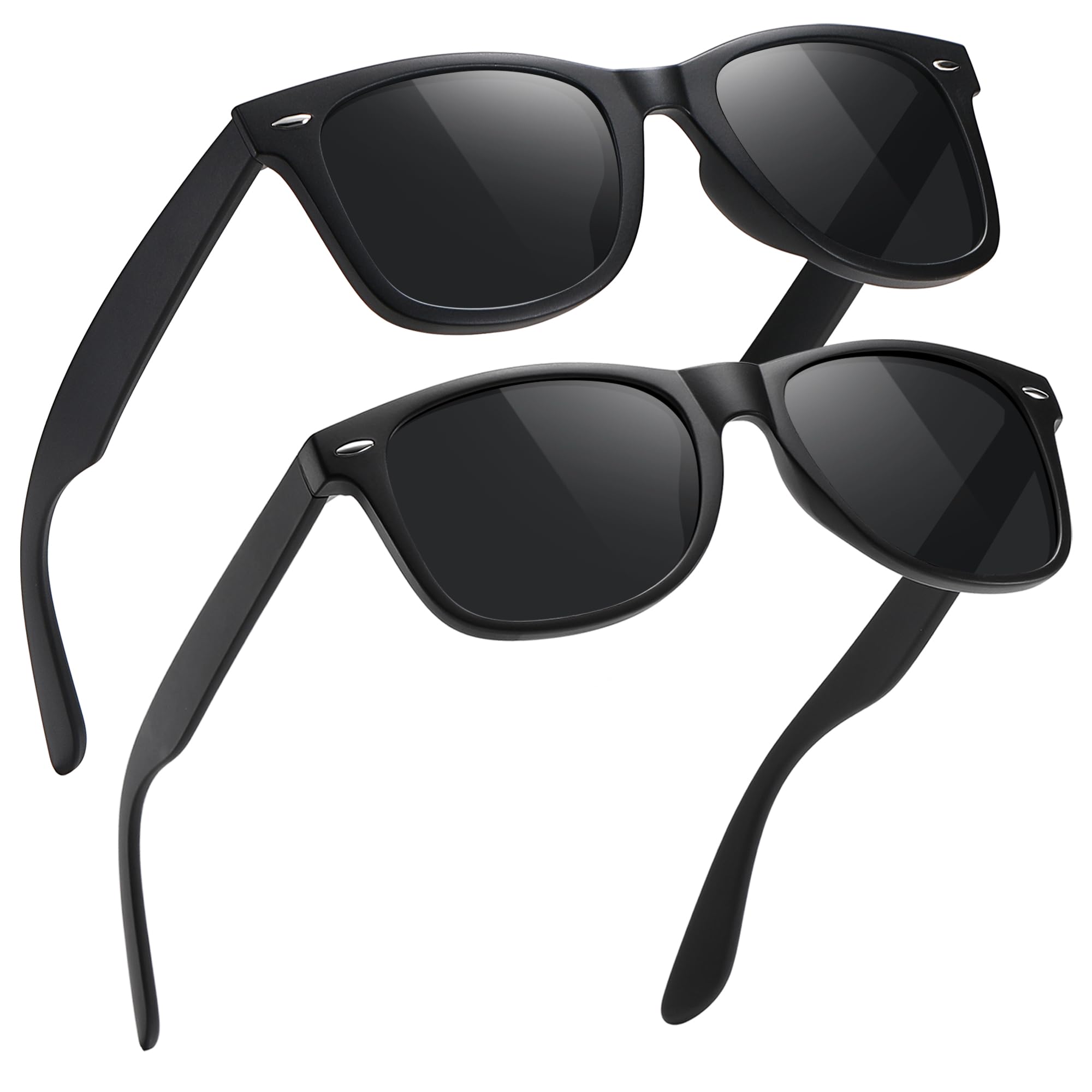 MEETSUN Polarized Sunglasses for Men Women Classic Retro Sun Glasses for Driving Fishing UV Protection 2 Pack C3 Matte Black Frame/Grey Lens