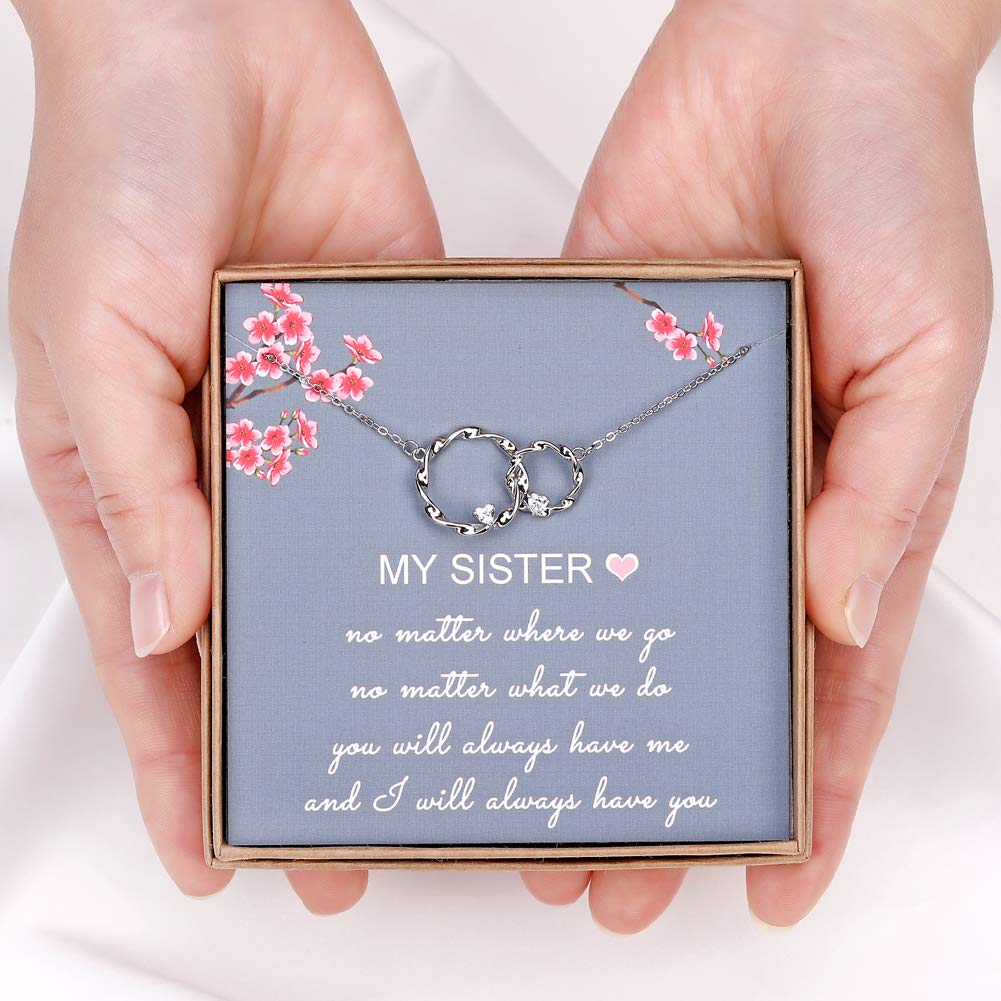 AnalysisyLove Sister Gifts from Sister, Sterling Silver Interlocking Infinity 2 Circles Necklace for Sisters, Big Sister Little Sister Gift, Birthday Jewelry Friendship Gifts