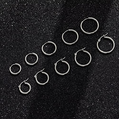 10 Pairs Silver Hoop Earrings for Women Small Stainless Steel Hypoallergenic Earrings Set Mens Unisex Nickel Free 10MM-18MM