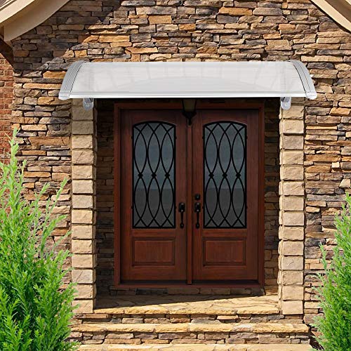 VINGLI Window Awning Door Canopy Exterior, 30" x 40" Awnings for Doors Polycarbonate Cover Patio Door Awning Rain Snow Sunlight Protection Hollow Sheet (Brown Board & Black Bracket)
