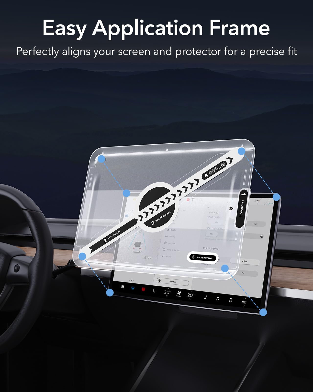 ESR Tempered Glass Screen Protector for Tesla Model Y (2024-2020), Tesla Model 3 (2023-2017), 15 Inch Screen Protector with Alignment Kit, No More Glare & Fingerprint, Tesla Model Y / 3 Accessories