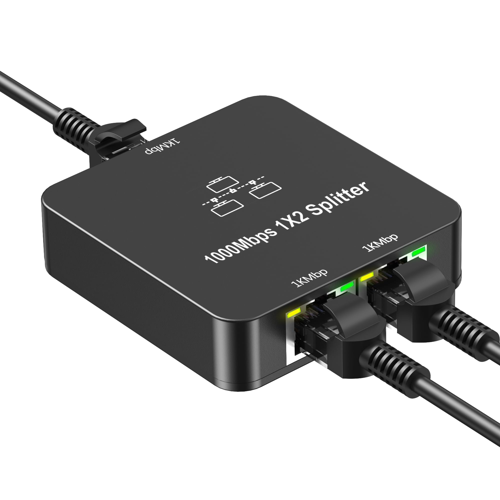 Ethernet Splitter 1 to 2 Out, 1000Mbps High Speed, RJ45 Splitter with USB Power Cable, Gigabit Internet Splitter Connector for Cat 5/5e/6/7/8 Cable, Black