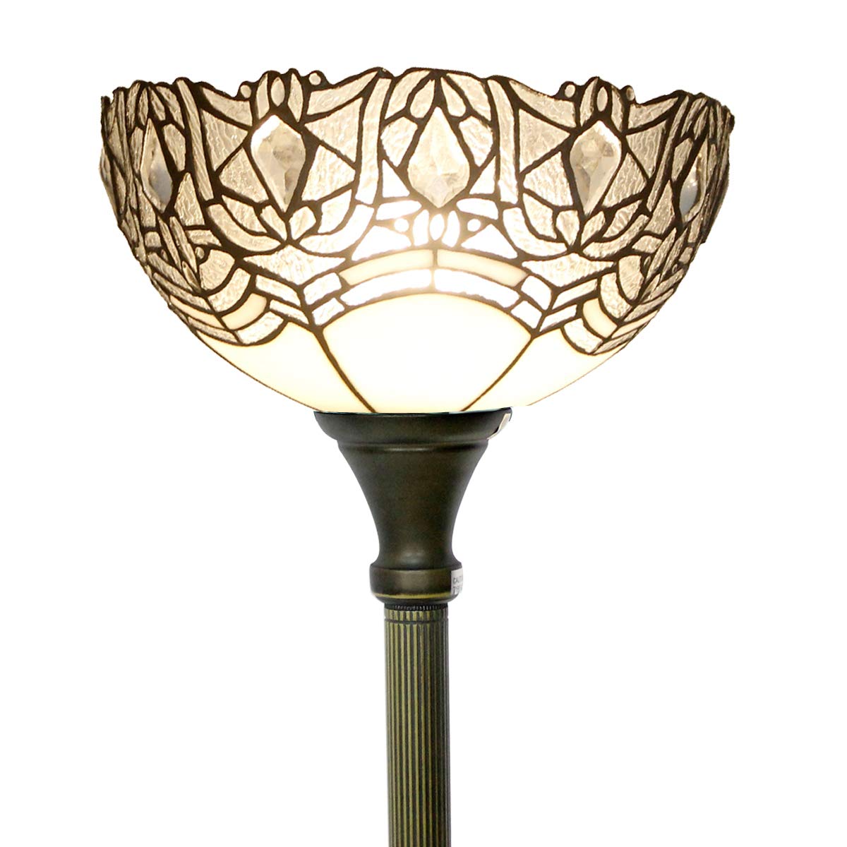 WERFACTORY Tiffany Floor Lamp White Crystal Stained Glass Light 12X12X66 Inches Pole Torchiere Standing Corner Torch Uplight Decor Bedroom Living Room Home Office S508W Series