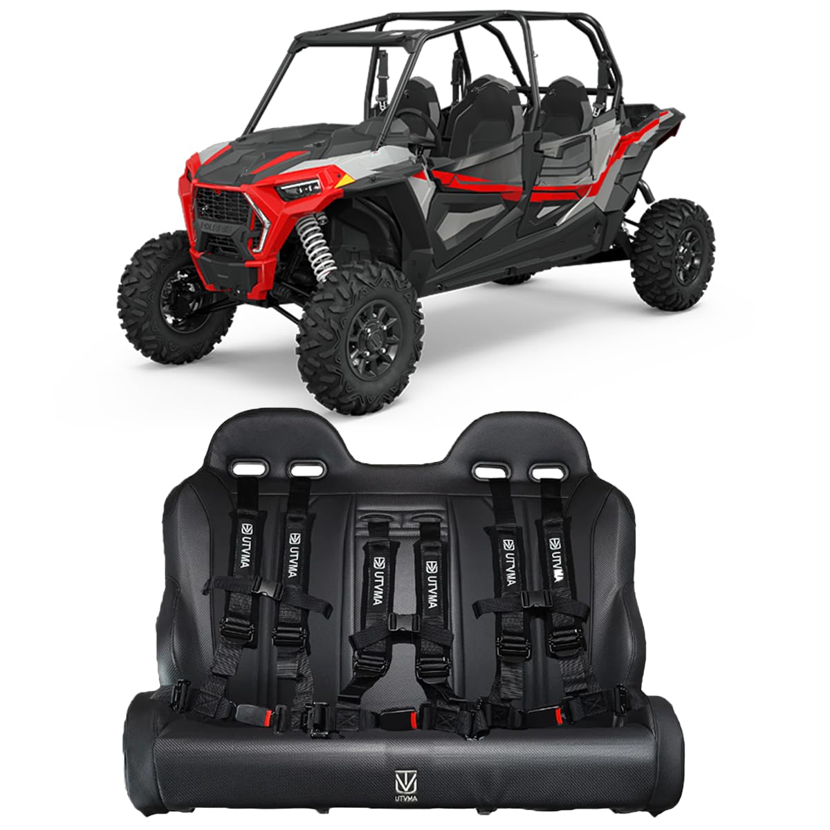 UTVMA Rear Bench Seat for RZR 1000/900 4 Seater with Harnesses | 3 Seats | Added Seating | Increased Comfort | Increased Safety