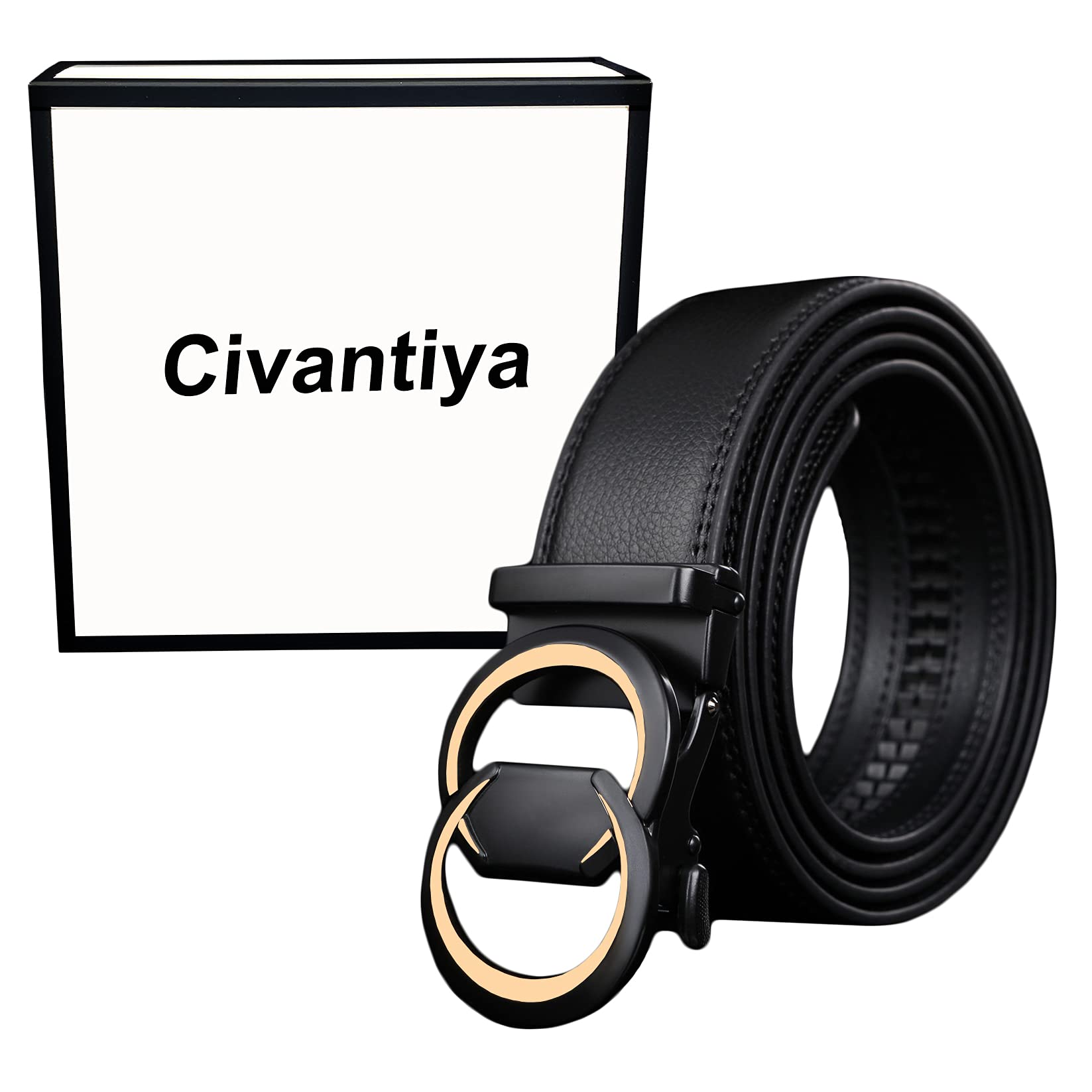 Civantiya Ratchet Belt for Men, Mens Belt Leather Designer 1 3/8" for Casual Jeans, Black Fashion Belts