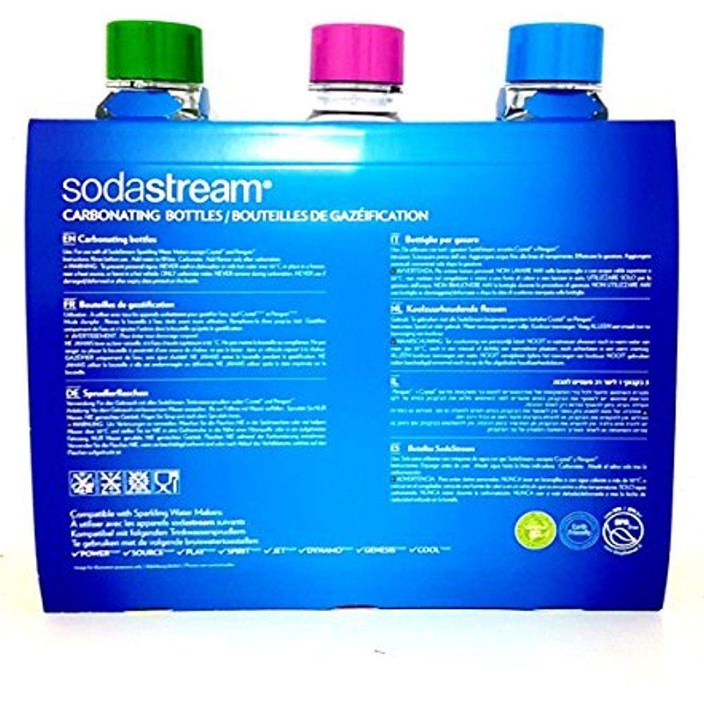 Soda Stream 3 Pack Original Sodastream Reusable Sparkling Water Carbonating Bottles 1L 1 Liter Bundle with Kidscare 14 inch Bottle Cleaning Brush