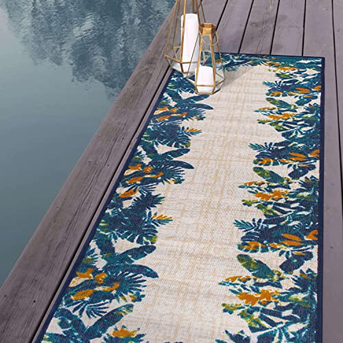 Rugshop Contemporary Floral Border Non-Shedding Outdoor Rugs for Deck,Patio,Backyard Indoor/Outdoor Runner Rug 2' x 7' Multi