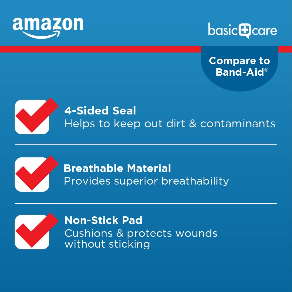 Amazon Basic Care Sheer and Clear Adhesive Bandages Family Variety Pack, First Aid and Wound Care Supplies, Assorted Sizes, 280 Count