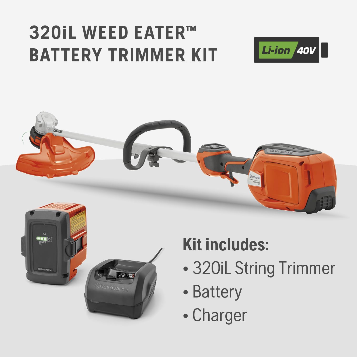 Husqvarna WeedEater 320iL Cordless String Trimmer with Battery and Charger, 16-Inch Straight Shaft Electric Weed Eater with Rapid Replace Trimmer Head for Seamless String Reloading