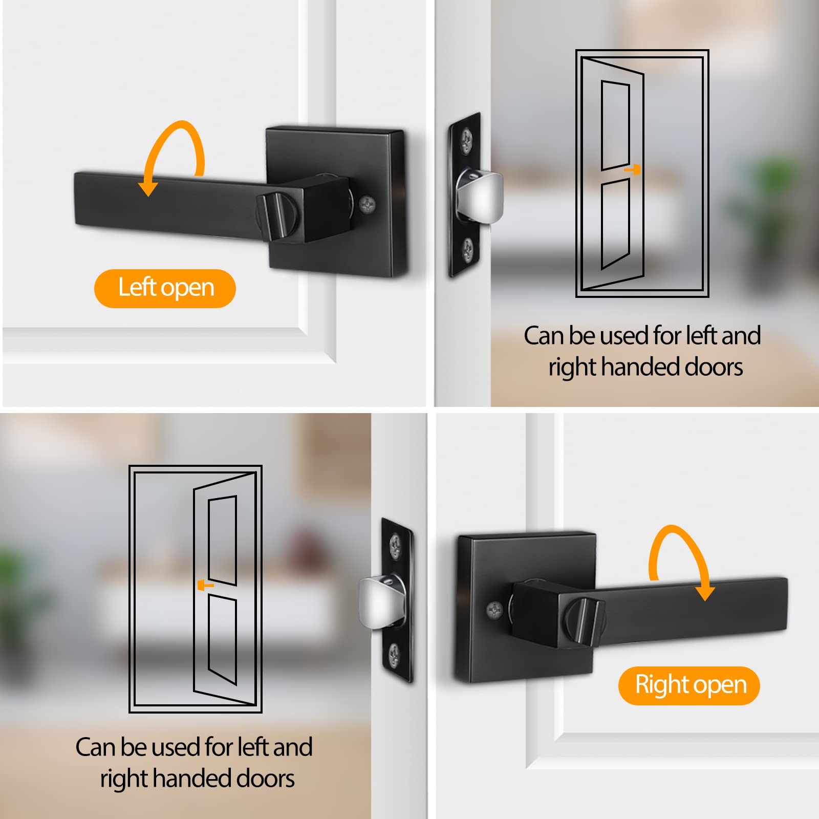 LEIFIDE 15 Pcs Privacy Interior Door Levers Heavy Duty Square Design Door Handles Matte Black Knob Interior Bedroom and Bathroom Door Handle Keyless Hardware Reversible for Right Left Handed Door