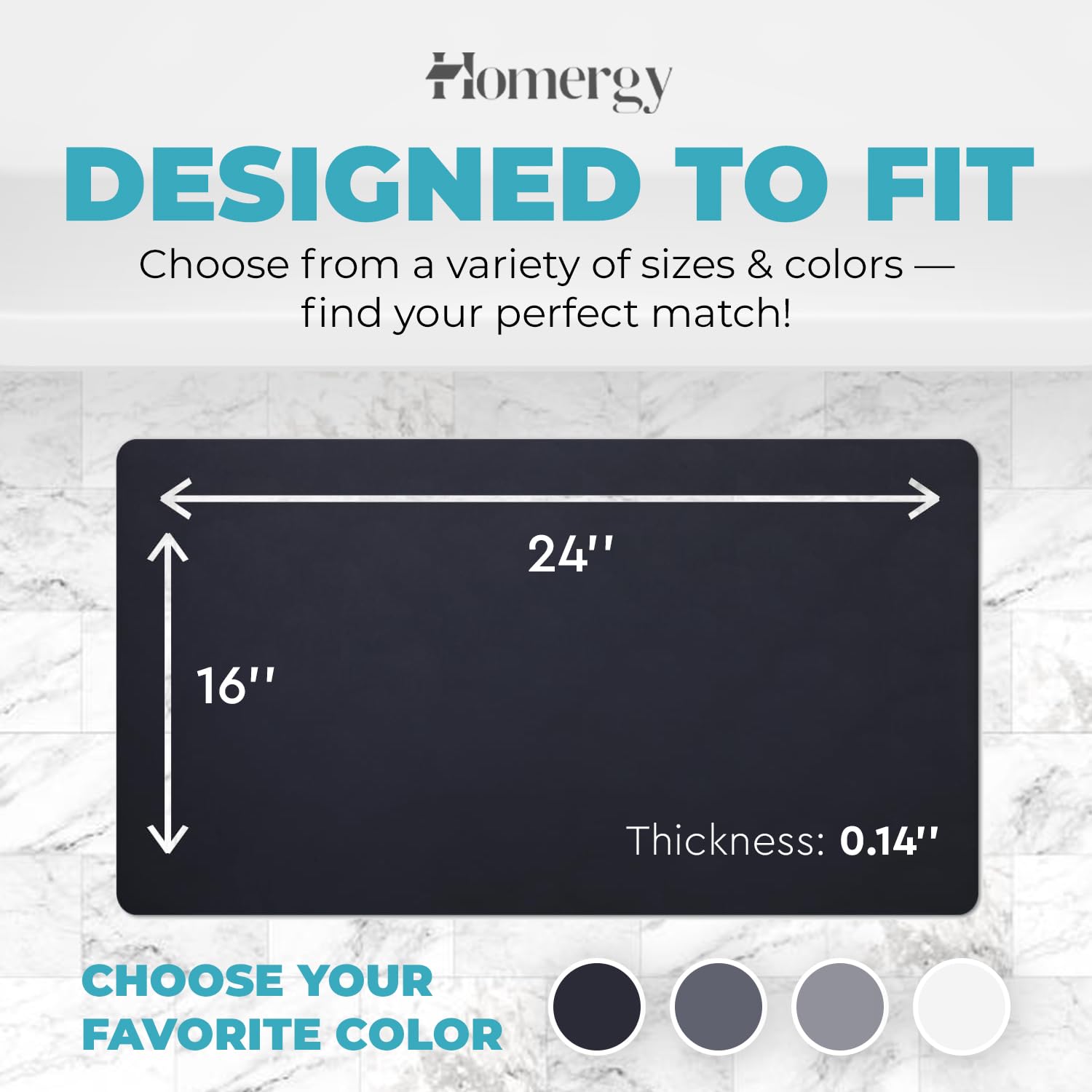 Homergy 3-Pack: Bath Mat (16×24, Black) & Anti-Fatigue Kitchen Mats (18×30, 18×60, Fabric Black)